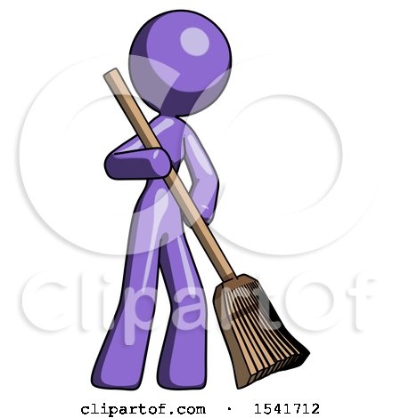 Purple Design Mascot Woman Sweeping Area with Broom by Leo Blanchette