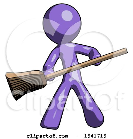 Purple Design Mascot Man Broom Fighter Defense Pose by Leo Blanchette
