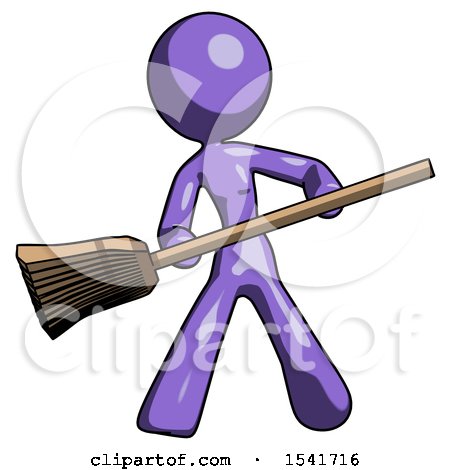 Purple Design Mascot Woman Broom Fighter Defense Pose by Leo Blanchette