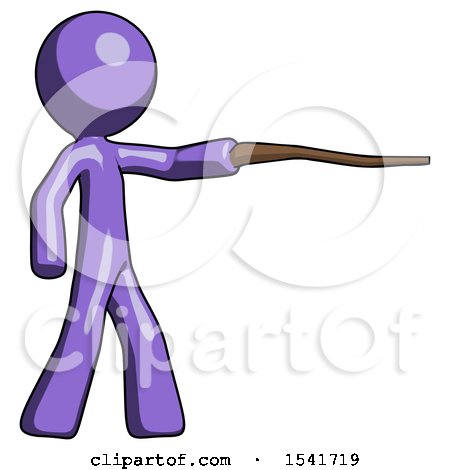 Purple Design Mascot Man Pointing with Hiking Stick by Leo Blanchette