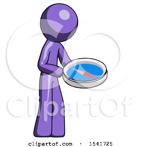Purple Design Mascot Man Looking at Large Compass Facing Right by Leo Blanchette