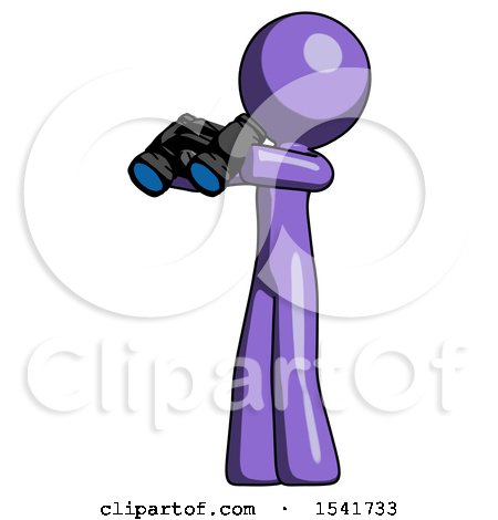Purple Design Mascot Man Holding Binoculars Ready to Look Left by Leo Blanchette