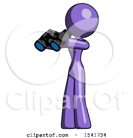 Purple Design Mascot Woman Holding Binoculars Ready to Look Left by Leo Blanchette