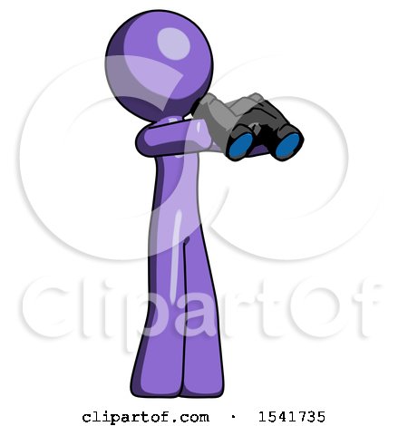 Purple Design Mascot Man Holding Binoculars Ready to Look Right by Leo Blanchette