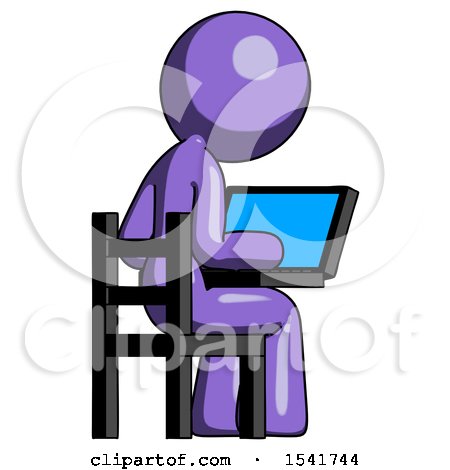 Purple Design Mascot Woman Using Laptop Computer While Sitting in Chair View from Back by Leo Blanchette