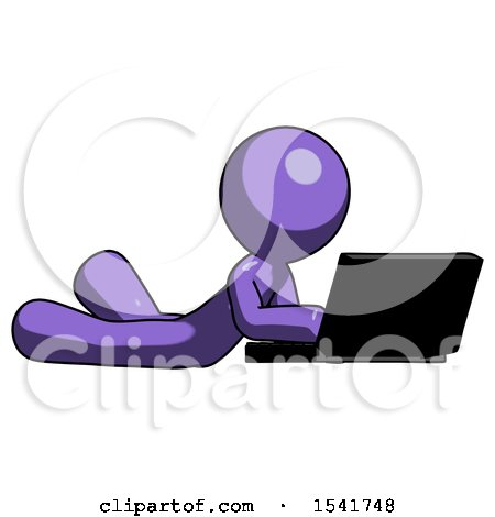 Purple Design Mascot Man Using Laptop Computer While Lying on Floor Side Angled View by Leo Blanchette