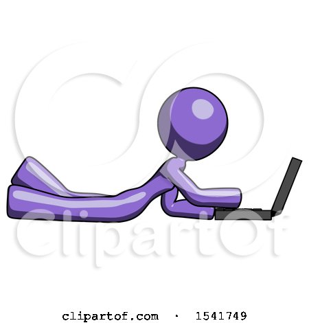 Purple Design Mascot Woman Using Laptop Computer While Lying on Floor Side View by Leo Blanchette