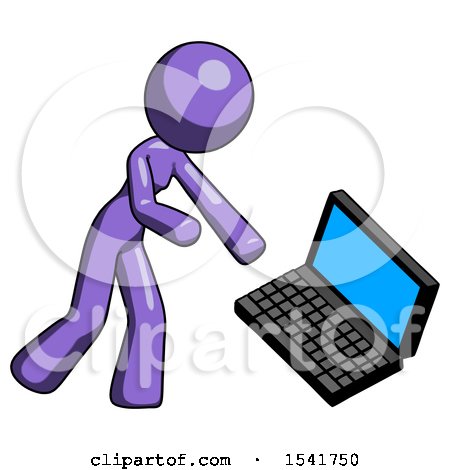 Purple Design Mascot Woman Throwing Laptop Computer in Frustration by Leo Blanchette