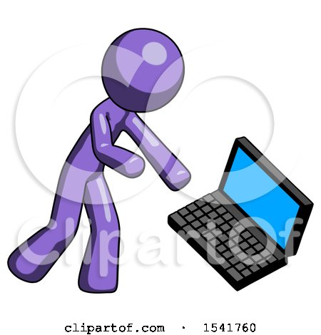 Purple Design Mascot Man Throwing Laptop Computer in Frustration by Leo Blanchette
