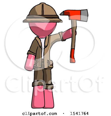 Pink Explorer Ranger Man Holding up Red Firefighter's Ax by Leo Blanchette