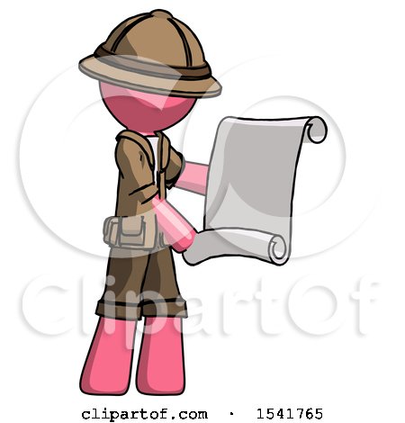 Pink Explorer Ranger Man Holding Blueprints or Scroll by Leo Blanchette