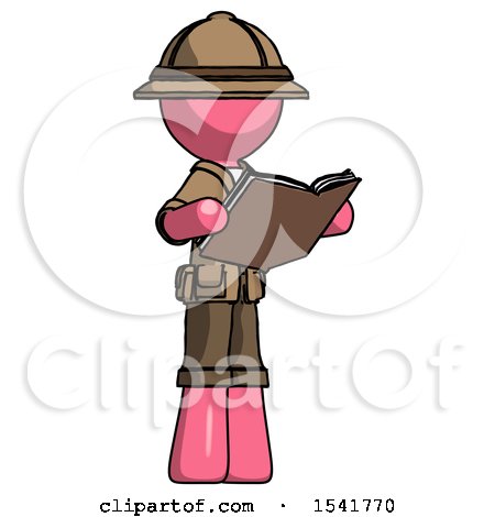 Pink Explorer Ranger Man Reading Book While Standing up Facing Away by Leo Blanchette