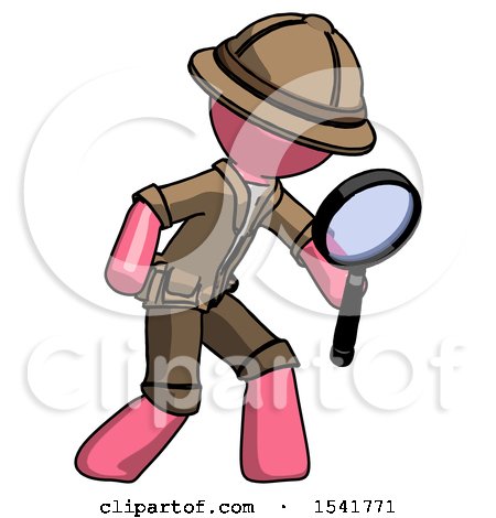 Pink Explorer Ranger Man Inspecting with Large Magnifying Glass Right by Leo Blanchette