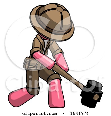 Pink Explorer Ranger Man Hitting with Sledgehammer, or Smashing Something at Angle by Leo Blanchette