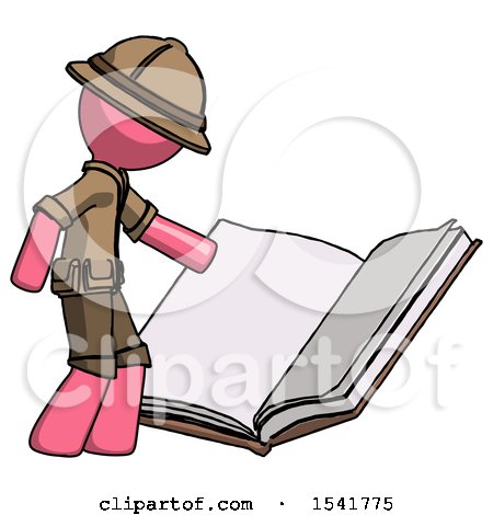 Pink Explorer Ranger Man Reading Big Book While Standing Beside It by Leo Blanchette