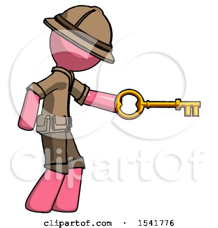 Pink Explorer Ranger Man with Big Key of Gold Opening Something by Leo Blanchette