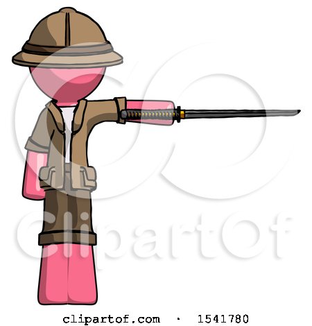 Pink Explorer Ranger Man Standing with Ninja Sword Katana Pointing Right by Leo Blanchette