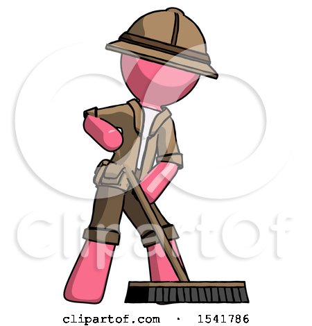 Pink Explorer Ranger Man Cleaning Services Janitor Sweeping Floor with Push Broom by Leo Blanchette
