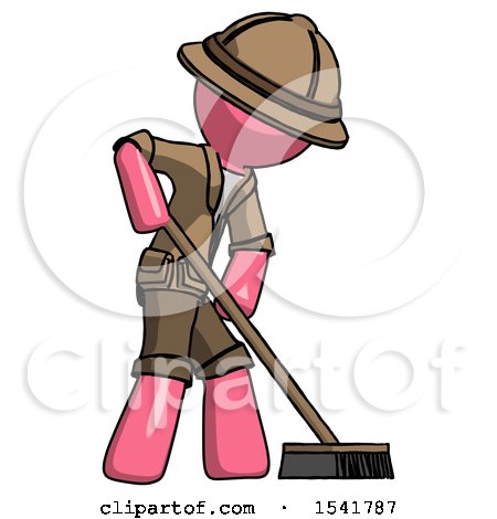 Pink Explorer Ranger Man Cleaning Services Janitor Sweeping Side View by Leo Blanchette