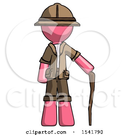Pink Explorer Ranger Man Standing with Hiking Stick by Leo Blanchette
