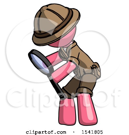 Pink Explorer Ranger Man Inspecting with Large Magnifying Glass Left by Leo Blanchette