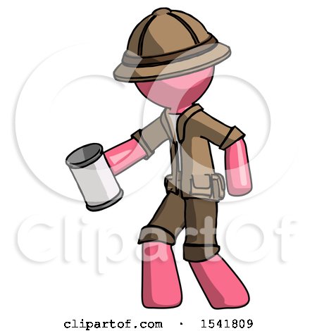 Pink Explorer Ranger Man Begger Holding Can Begging or Asking for Charity Facing Left by Leo Blanchette