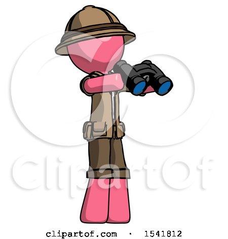 Pink Explorer Ranger Man Holding Binoculars Ready to Look Right by Leo Blanchette