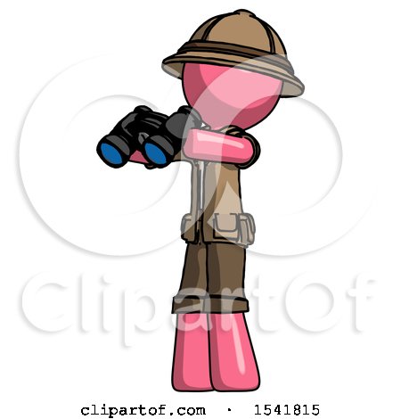 Pink Explorer Ranger Man Holding Binoculars Ready to Look Left by Leo Blanchette