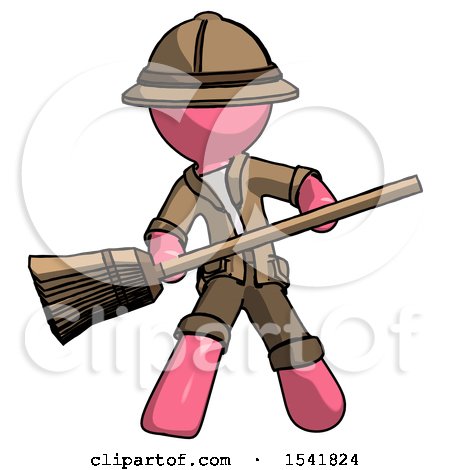 Pink Explorer Ranger Man Broom Fighter Defense Pose by Leo Blanchette