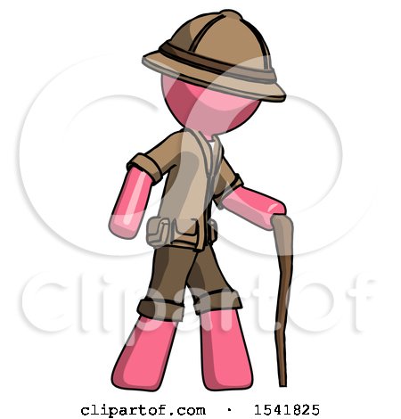 Pink Explorer Ranger Man Walking with Hiking Stick by Leo Blanchette
