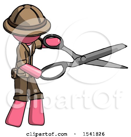Pink Explorer Ranger Man Holding Giant Scissors Cutting out Something by Leo Blanchette