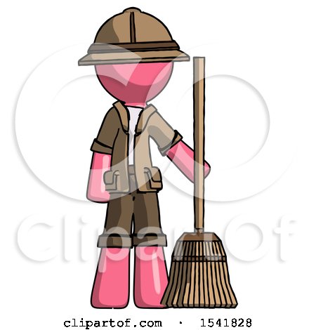 Pink Explorer Ranger Man Standing with Broom Cleaning Services by Leo Blanchette