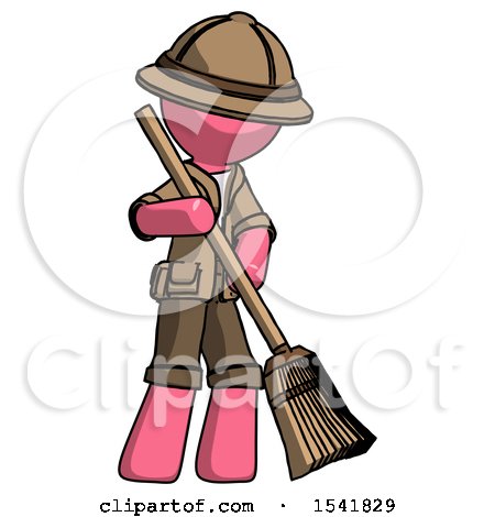 Pink Explorer Ranger Man Sweeping Area with Broom by Leo Blanchette