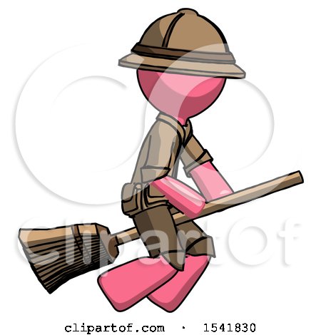 Pink Explorer Ranger Man Flying on Broom by Leo Blanchette