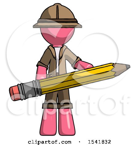 Pink Explorer Ranger Man Writer or Blogger Holding Large Pencil by Leo Blanchette