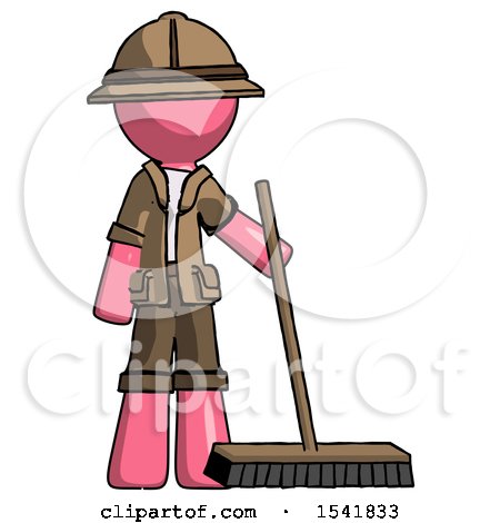 Pink Explorer Ranger Man Standing with Industrial Broom by Leo Blanchette