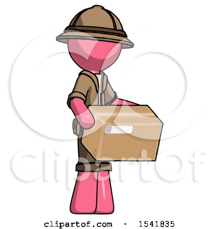 Pink Explorer Ranger Man Holding Package to Send or Recieve in Mail by Leo Blanchette