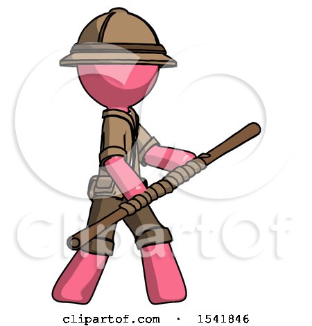 Pink Explorer Ranger Man Holding Bo Staff in Sideways Defense Pose by Leo Blanchette