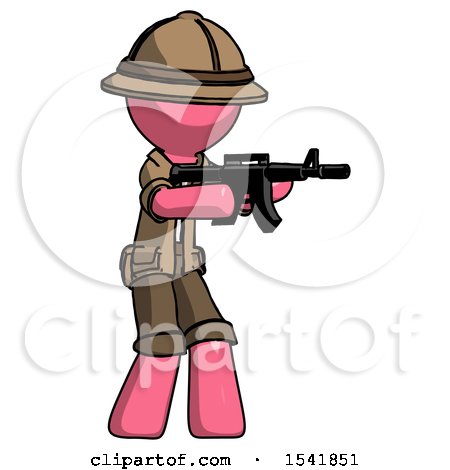Pink Explorer Ranger Man Shooting Automatic Assault Weapon by Leo Blanchette