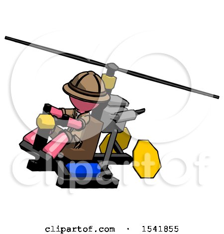 Pink Explorer Ranger Man Flying in Gyrocopter Front Side Angle Top View by Leo Blanchette