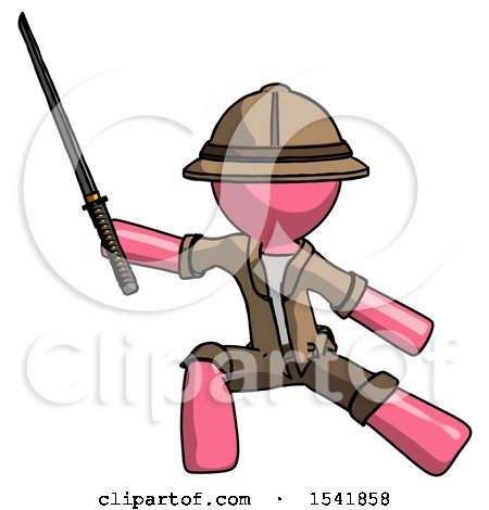 Pink Explorer Ranger Man with Ninja Sword Katana in Defense Pose by Leo Blanchette