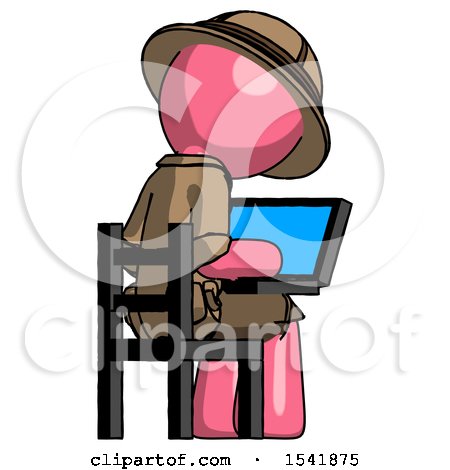 Pink Explorer Ranger Man Using Laptop Computer While Sitting in Chair View from Back by Leo Blanchette