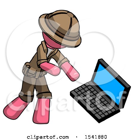 Pink Explorer Ranger Man Throwing Laptop Computer in Frustration by Leo Blanchette