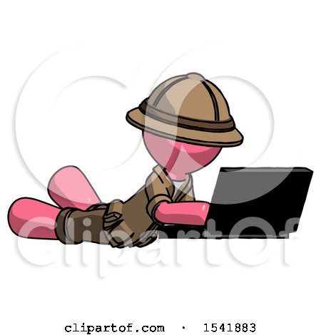 Pink Explorer Ranger Man Using Laptop Computer While Lying on Floor Side Angled View by Leo Blanchette
