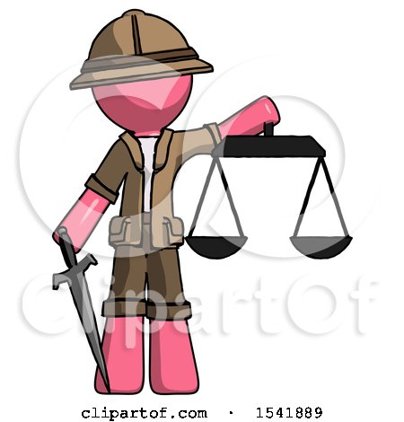 Pink Explorer Ranger Man Justice Concept with Scales and Sword, Justicia Derived by Leo Blanchette