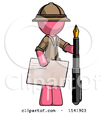 Pink Explorer Ranger Man Holding Large Envelope and Calligraphy Pen by Leo Blanchette