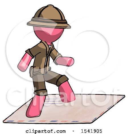Pink Explorer Ranger Man on Postage Envelope Surfing by Leo Blanchette