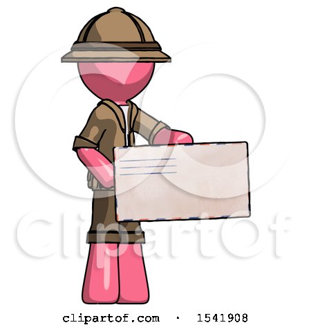 Pink Explorer Ranger Man Presenting Large Envelope by Leo Blanchette