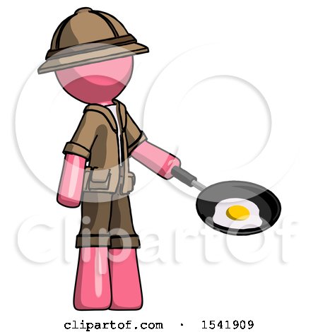Pink Explorer Ranger Man Frying Egg in Pan or Wok Facing Right by Leo Blanchette