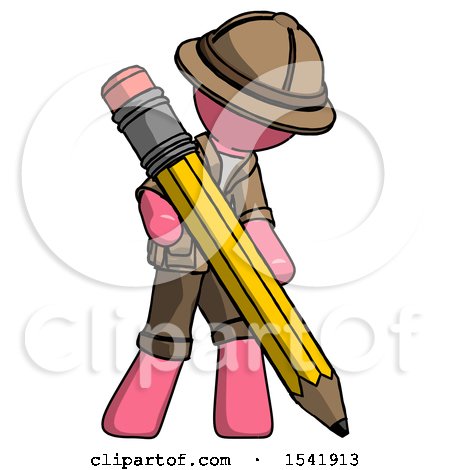 Pink Explorer Ranger Man Writing with Large Pencil by Leo Blanchette